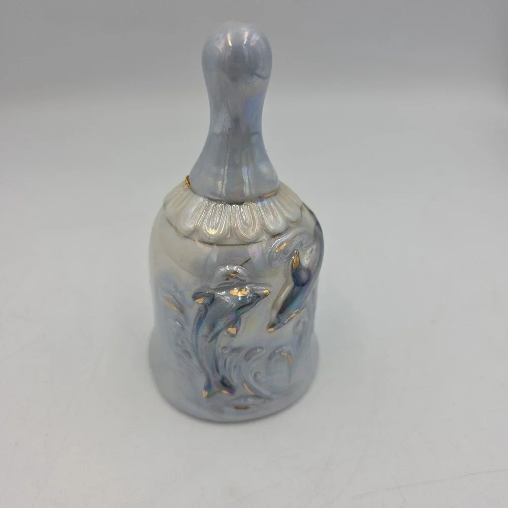 Dolphin Ceramic Decorative Pottery Bell Blue Beige Brown Hand Painted Nautical